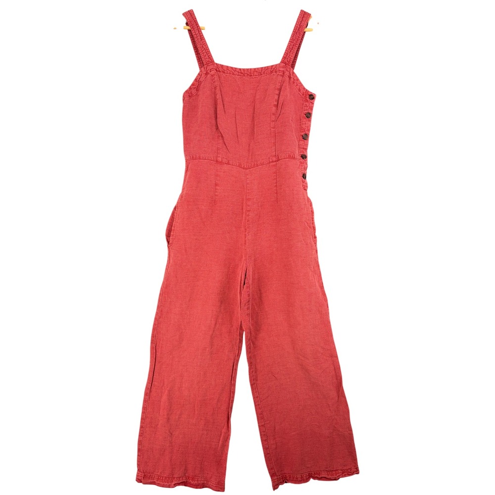 C&C California Red Linen Blend Wide Leg Sleeveless Jumpsuit Size 4 Coastal Beach